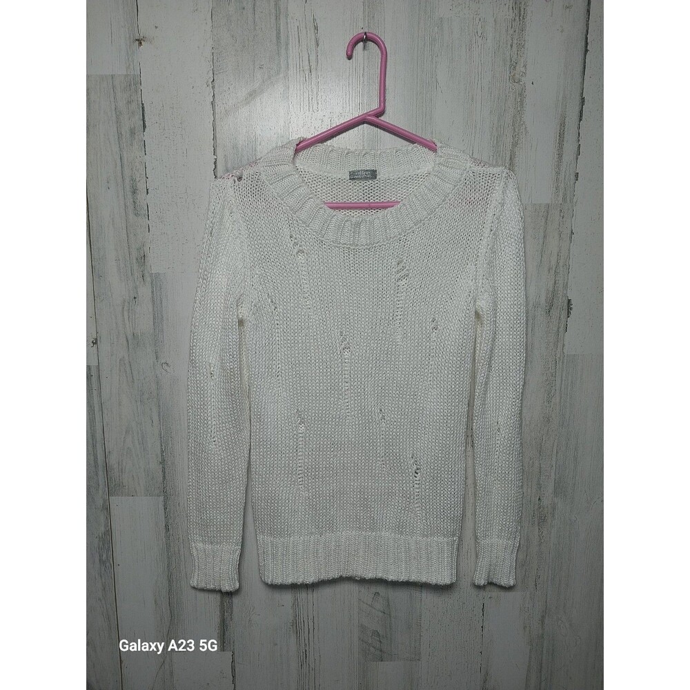 OLTRE Made In Italy Sweater Small White Distressed Open Knit